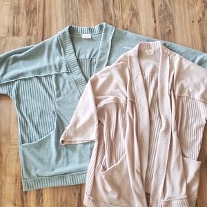 2 Kimono sleeved Knit Cardigans with Pockets